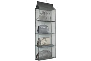 Dearjana Porta Borse da Armadio, Traspiranti Organizzatore Borsa Armadio per Camera da Letto con Gancio, Risparmiare Spazio, 4 Tasche, Portaborsa, 1 Pezzi Grigio