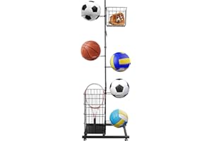 Aolawco Ballständer mit Rollen Sparende Abnehmbare Stehend Ballhalter, Garage Ball Aufbewahrung Sports Storage für Volleyball Fußball Basketball Ballhalterung Wand Storage (Schwarz)