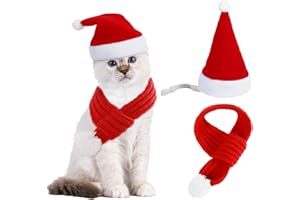 MONTRESTAR 2 Pezzi Costume Natalizio per Gatti, Cappello di Natale e sciarpa, Pet Costume Natalizio Regalo per Animali Domestici di Piccola