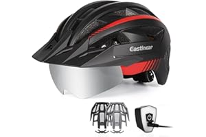EASTINEAR Adults Bike Helmet with Magnetic Goggle Bicycle Helmet with USB Rechargeable LED Light for Men Women Cycling Helmet with Removable Sun Visor Adjustable Size