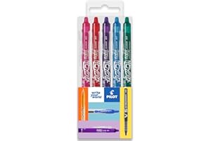 Pilot FriXion Clicker cienki, ścieralny długopis kulkowy, chowana końcówka, 0,7 mm, szerokość linii 0,35 mm, tropikalny portfel, 5 sztuk, różowy, czerwony, fioletowy, jasnoniebieski i zielony