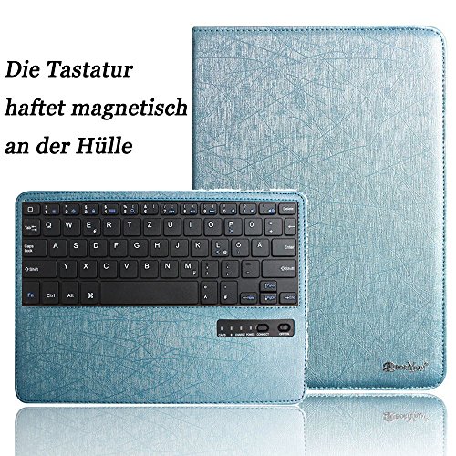 BORIYUAN Apple Ipad 4 Ipad 3 Ipad 2 Leder Case Leder Hülle Bluetooth Tastastur Keyboard(Deutsch QWERTZ) mit Displayschutzfolie für Ipad 4/3/2 (360 Grad-Umdrehung Hellblau) - 2