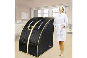 HUOLE Steam Sauna Portable Foldable Insulated Four Layer Thick Sauna Tent Single Person Folding Cabin with Remote Control Small Folding Chair (Black)