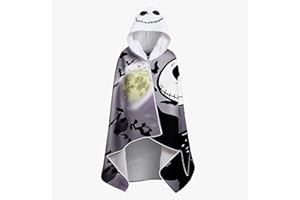 LUCLAY Hooded Towel Beach Towels Poncho Skellington- Nightmare Christmas Dress Up Kids Teen Helloween Cotton Blanket Poncho Towel for Swimming Wrap Beach Pool Travel Changing Robe Winter Holiday 160 x 80cm