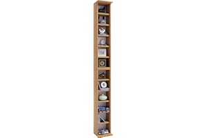 VCM CD Regal Holz Bigol | platzsparender CD Schrank für 204 CDs oder 72 DVDs | Maße: H. 180 x B. 21 x T. 20 cm | Elegantes DVD Regal stehend | Blu ray Regal | CD Regal Buche