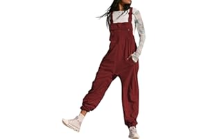 AHAKLO Jumpsuit Damen Sommer Lang overall mit Taschen, Verstellbare Schnallenriemen Garten Latzhose Arbeitshose Ärmellos Loose Fit Trägerhose Straight Leg Leichte Sommerhose