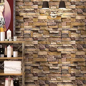 Wallgenics Vinyl PVC 3D Stone Wall Sticker (333 x 45 cm, Multicolour)