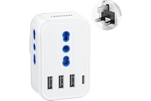 LENCENT Adattatore Presa Inglese da Viaggio, Adattatore Spina UK con 3 Prese Italiane & 3 Porte USB & 1 Porta Tipo C, Adattatore Tipo G da Viaggio per Regno Unito, Irlanda, Dubai, Maldive, Malta-2500W
