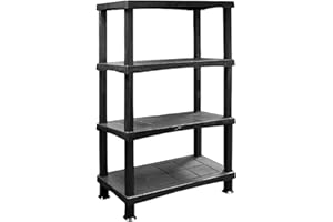 Khanary 4 Tier Plastic Shelving Unit Storage Racking Shelves Home Garden Garage Shed Utility Room Warehouse Shelving (4 Tier Plastic Shelves Black)