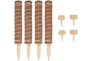 ASTARFAVOR 4 Piezas Palo de Planta de Coco 30 cm, Enrejado de Plantas para Plantas Trepadoras, con 4 Etiquetas de Madera para Soporte de Plantas de Jardín Doméstico Extensión de Palo de Coco