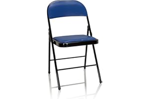 hjh OFFICE 803002 Silla Plegable con Estructura De Metal TUDELA Piel Sintética Azul, Silla De Conferencia Acolchada, soporta hasta 130 kg, Silla De Eventos