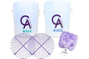 CA DETAILING 2x Premium Car Wash Bucket with Grit Guards & 1x Wash Mitt - 20L Car Cleaning Buckets with Bucket Barriers Provides Swirl Free Wash Solution, Beginner Kit Bundle