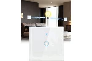 FOGBUSH Wifi Smart Light Switch, 1 Gang 1 Way Touch Light Switch Single Gang White Lights Switches Voice/App Control Lights Switches Tempered Glass Panel with Led Indicator for Home Living Room Bedroom