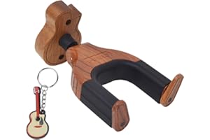 KINGPOINT Gancio per chitarra, con chiusura automatica, supporto da parete per chitarra, design creativo, base in legno, adatta a tutti gli strumenti musicali, Chiusura automatica, gruccia a forma di chitarra.