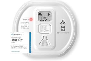 Ei Electronics EI208D Détecteur de monoxyde de Carbone avec écran LCD et Batterie au Lithium pour Maison, Camping, Bateau Blanc