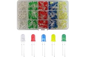 YIXISI 400 Stücke 5mm LED Leuchtdiode, LED Dioden Set, Rundkopf LED, 5 Farben (80 Stücke Jede Farbe), Weiß Rot Gelb Grün Blau