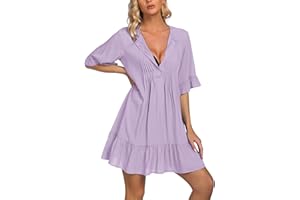 AI'MAGE Vestido de Playa Mujer Blusa de Biquini Camisa de Playa Verano Bikini Cover up Suelto Vestido Color Blusa de Biquini Jacquard 55
