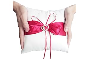 Hoshisea Cuscino per Fedi Nuziali, Portafedi per Cuscino con Decorazione a Doppio Cuore, Cuscino per Anelli di Forma Quadrata, per Accessori per Fedi Nuziali, 20 cm × 20 cm (Bianco)