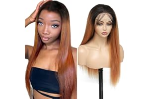 Creuost Perruque Naturelle Brésilien 4x4 Lace Frontal Human Hair Wig Straight Glueless 150% Density Brazilian Virgin Hair Pre Plucked With Baby Hair 1B/30 Ombre Brown Color 26 Inch