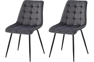 GrandCA HOME 2er-Set Esszimmerstühlen mit samtgepolstertem Sitz, Moderne Küchenstühle mit Metallbeinen, Hellgrau