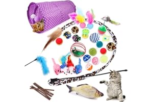 AIRFUL 28 Stück Katzenspielzeug Set, Verschiedene Packungen mit Katzenspielzeug, Katzentunnel, Federspielzeug, Bälle, Fisch, Zahnstäbchen, Teaser-Stäbchen, Mäuse, interaktives Katzenzubehör, Lagerung