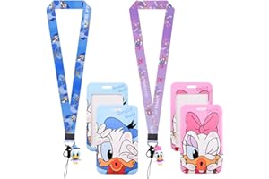 Donald Duck Lanyard avec Porte Badges, LGQHCE 2PCS Dessin Animé Lanière avec Porte-Cartes de Donald Duck Lanière Cordon Tour de Cou Lanière Porte-Badge pour École Carte d'Identité Carte de Bus