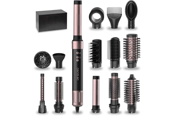 Cecotec Cepillo de Aire Caliente Secador Moldeador Alisador 14 Cabezales Tecnología Coanda CeramicCare 14in1 AirGlam Black. 1400W, Motor Digital, Elimina el Frizz, 3 Temperaturas