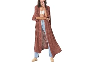 L-Peach Kimono Ropa de Dormir Bohemia Kaftan Vestido de Playa Cover Ups Sarong para Mujer