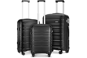 KONO Gepäcksets Koffer Trolleys Set 3 Teilig Kofferset Polypropylen Hartschalenkoffer Reisekoffer mit 4 Rollen und TSA Schloss, Kofferset-XL-L-M (Schwarz)