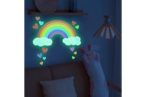 AIYONG Adesivo bagliore arcobaleno,Stelle fluorescenti adesive soffitto,Arcobaleno Adesivi murali bambini,stella del cuore Stelline luminose per cameretta,Bambini,Compleanno,Natale,Bomboniere