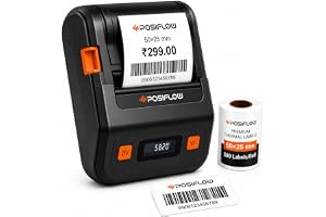 POSiFLOW PSF20 2-Inch (58mm) Inkless Portable Bluetooth Thermal Label Printer, Receipt & Barcode Printing, USB, Mobile & PC Support, 200 Labels Included, Black/White