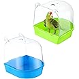 Excefore Bird Bath Box,2 Pcs Caged Parrot Bathing Tub, Parakeet Birdcage Accessory Supplies Bathroom for Small Canary Budgerigar Cockatiel Lovebird Budgies (Blue and Green)