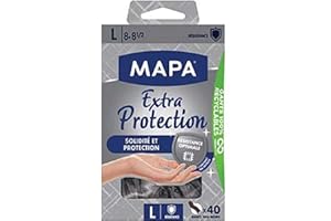 MAPA PROFESSIONAL MAPA - Extra Protection - Gants Fins en Vitrile Non Poudrés - Recyclables avec TerraCycle® - Solidité et Protection - Boîte de 40 gants - Taille L, Noir