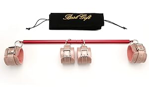 SOVYIME Red Spreader Bar Set with 4 Pink Fur Straps Soft Kit Adjustable Bar Training Tools Set