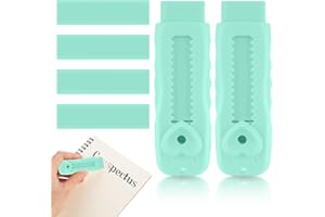 AOZUO Sliding Retractable Pencil Eraser Push-Pull Rubber Eraser and 4 PCS Refill Erasers for Students School Stationery Writing Office(Green)