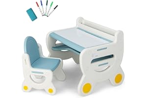 ROMARK Banco per Bambini con sedia - superficie Cancellabile - Pennarelli - Gomma - Tavolo per Disegnare Leggere Giocare Mangiare