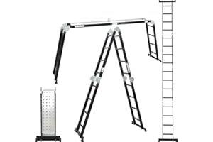 ALDORR Professional Folding Combination Ladder 4x4 Rungs with Stabiliser Bar & Click-Lock Hinges | Multi-Purpose Ladder with Platform | Max 150kg