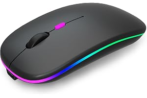AIKOKOK Wireless Bluetooth Mouse, Rechargeable, Dual Mode Bluetooth 5.2 & 2.4G USB, LED Lights, Slim, Silent, Portable Computer Mouse for Laptop, PC, MacBook, iPad, Tablet (Black)
