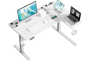 COWISH Electric Standing Desk 120x60cm Sit Stand Table Height Adjustable L Shaped Standing Desk with Built-in Power Outlet & Memory Smart Panel, White