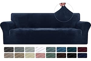 ‎CYCMACO CYCMACO Samt Sofa Überzug Stretch 4 Sitzer, Sofabezug rutschfest Mit Armlehnen, Elastischer Couch Überzug, Universal Sofa Cover, Durable Sofa Bezug Für Haustier Katze Hunde, Dunkel Blau