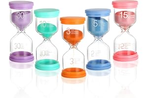 CRESZZLE 5-teiliges sanduhren Set für Kinder in Macaron-Farben – Glas-Timer mit Sanduhr 5 Minuten, Sanduhr 10 Minute, Sanduhr 30 Minute, perfekt als Sanduhr zähneputzen Kinder, Lernhilfe & Dekoration.