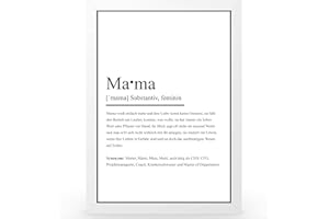Urhome DIN A4 Kunstdruck Definition Mama inkl. Rahmen Weiß - Worterklärung wie im Duden Lexikon als Wanddeko Spruch-Poster Deko Wandbild mit Spruch gerahmt für Wohnung Familie Geschenk