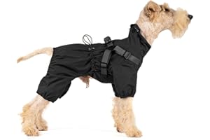 Mile High Life Waterproof Dog Raincoat, Full Coverage Small Dog Rain Coat with Harness, Adjustable 4 Legs Puppy Rain Jacket with Reflective Strip and Elastic Cuffs (Black, Large)