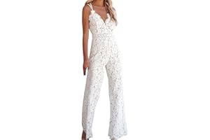 VEMOW Mono sexy para mujer Encaje Elegante Manga larga Cuello en V Pierna ancha Mamelucos largos Monos Monos Monos Cortos Mujer