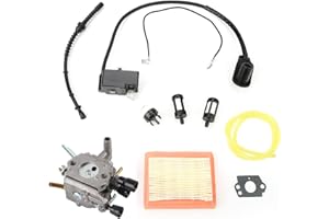 VIAGASAFAMIDO Vergaserkit mit Zündspule Luftfilter für STIHL FS120 120r FS200 FS250 FS300 FS350 Freischneider Dichtung Primer Kraftstoffleitung Kit