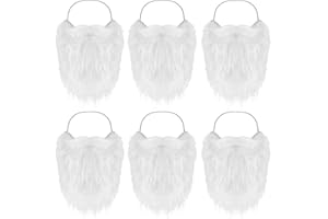 Bewudy 6 Pcs Santa Beard Christmas Santa Claus White Fake Beard, Costume Accessories Fake Beard for Teens Adults Role-Playing Santa Claus, Christmas Decoration Accessories