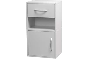 URBNLIVING 1 Door 1 Drawer Wooden Bedroom Bedside Cabinet Shelf Nightstand Side Table Unit (White)