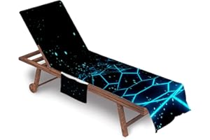 FANSU Sun Lounger Towels with Pockets, 3D Print Beach Towel Chair Cover Sunbed Lounger Cover for Beach Garden Vacation Outdoor Indoors (Blue sparkling,75x210cm)