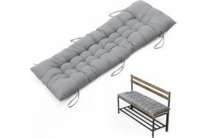 DKIEI Bankauflage 3 Sitzer Sitzkissen Bankkissen mit Bändern, 160x50 cm Sitzkissen Bank, Bequeme Gartenbank Auflage für Außen & Innen Sitzbank & Hollywoodschaukel, Grau