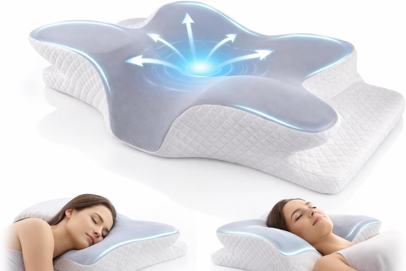 Almohada cervicales y Cuello - Almohadas Cervicales para Dormir - Almohada Cervical Ergonómica Viscoelástica, Alivia Reduciendo Presión Cervical, Refrescante, Mejora la Respiración y Posición, Suave